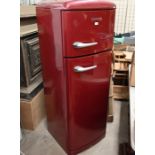 A burgundy Gorenje retro style freestanding fridge freezer