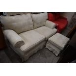 A large Multiyork two seater scroll arm sofa and stool