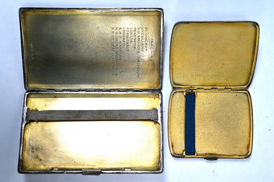 Naval interest: silver cigarette case, with another cigarettes case and matchbook cover - Image 4 of 6