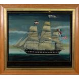 Study of a clipper, reverse painted on glass