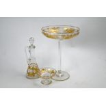 French gilt-incised comport, bottle and stemmed dish