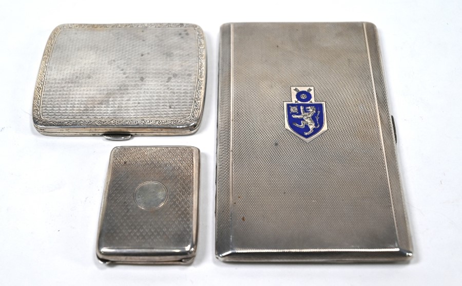 Naval interest: silver cigarette case, with another cigarettes case and matchbook cover