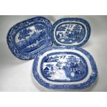 Three 19th Century blue & white meat dishes