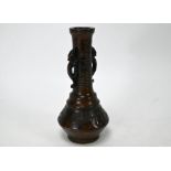 An early 20th century small Japanese bronze vase with chilong handles, Taisho/Showa period