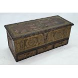 An antique brass studded Zanzibar type trunk/coffer with drawer