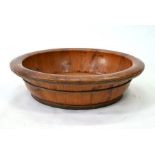A large Chinese brass bound elm shallow bath or basin