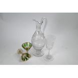 Bohemian glass ewer, goblet and pair of cocktail glasses