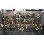 Seven various gilt metal lights