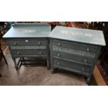 A blue painted oak two drawer chests