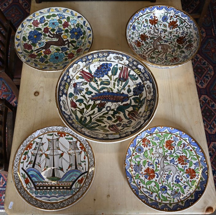 Three Greek pottery bowls and two plates - Image 2 of 2