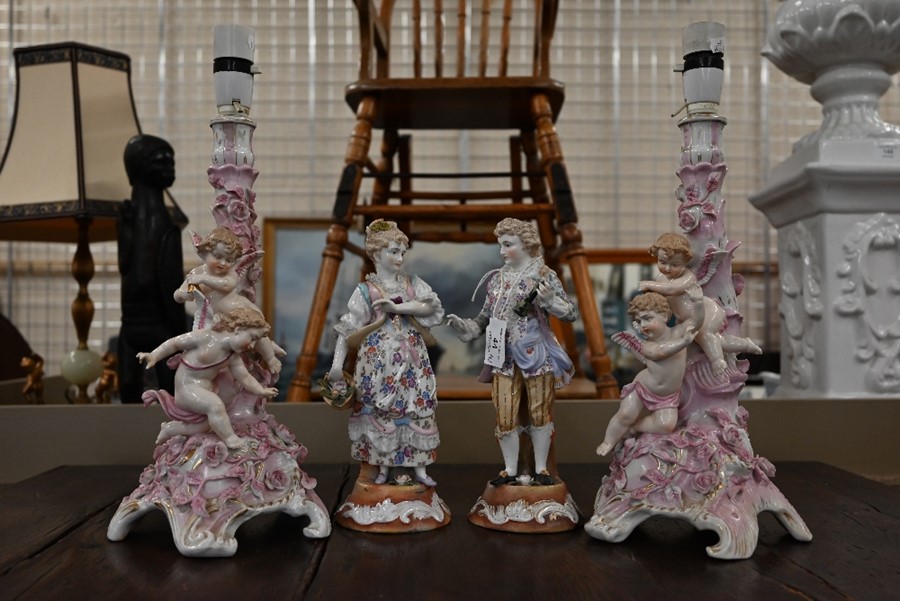A pair of German porcelain figures etc
