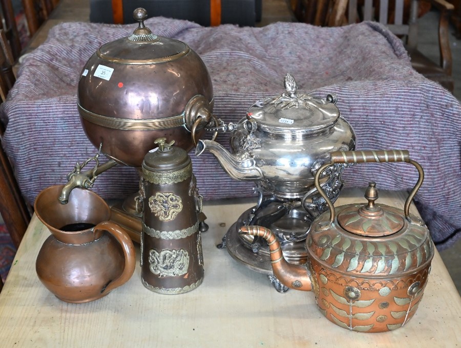 A 19th century copper and brass samovar etc