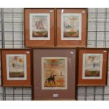 A set of five French hand-coloured etchings