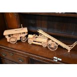 A matchstick model fire-engine, traction engine and pony-trap