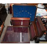 Four various display cases with glazed lids