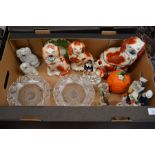 Five various Staffordshire pottery spaniels and other china