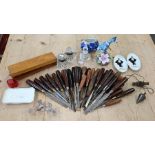 A selection of turner's chisels with whetstone to/w small collection of ceramics and glass ornaments