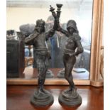 A pair of spelter figures of medieval page-boys