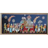 A large Sri Lankan batik/embroidered precession panel, framed/glazed