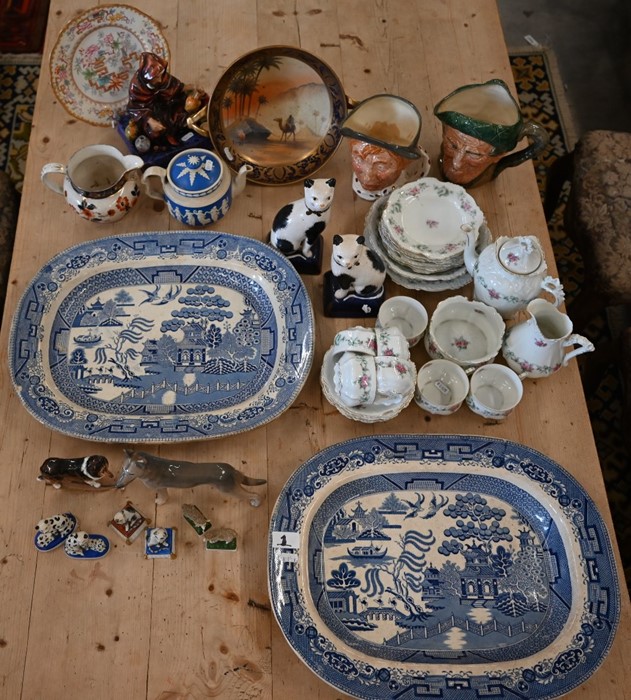 Two Victorian Willow pattern meat dishes and box of mixed china - Image 8 of 8