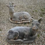 Two cast composite garden deer sculptures