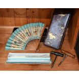 A BOAC advertising fan to/w a 19th century ivory fan etc