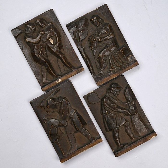 A set of four Arts & Crafts bronzed ceramic small relief tiles - Image 3 of 3
