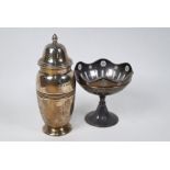 Stemmed silver bowl and sugar caster