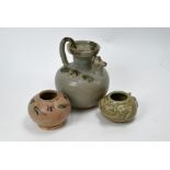 A Chinese Western Jin style chicken-head ewer to/w frog-form water pot and a tan glazed water