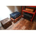 Five various vintage travel cases/trunks