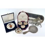 Silver Royal commemorative bowls, Asprey EPNS tray, car mascot, etc.
