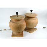 A large pair of balsawood table lamps, approx. 34 cm dia. x 40 cm h