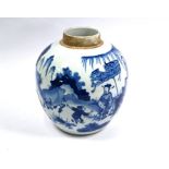 A Chinese blue and white Kangxi style jar with narrative scene, 23 cm high