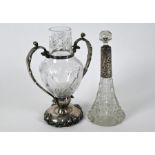 Gorham US sterling and cut glass vase, with scent bottle