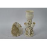 Belleek - thistle vase and trefoil basket