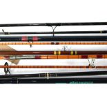 Two split-cane fly rods and a boat-rod, to/w six coarse rods