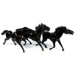 Three large Murano black glass horses