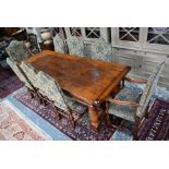 Brights of Nettlebed, a substantial French style oak refectory table and set of eight chairs