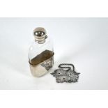 Victorian silver-mounted hip flask and George IV decanter label