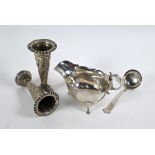 Silver sauce-boat with ladle and pair of vase-flutes