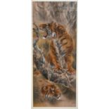 A finely painted Chinese watercolour on silk painting of two tigers