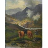 Victorian Scottish School oil on canvas, Highland cattle