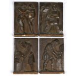 A set of four Arts & Crafts bronzed ceramic small relief tiles