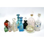 Seven various painted glass and other cologne flasks