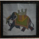 A 20th century silk painting of a caparisoned elephant