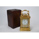 A good lacquered brass hour repeat carriage clock, 19th century