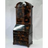 Maitland Smith - George II style chinoisserie black lacquer and gilt bureau cabinet