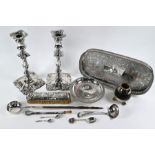 Electroplated candlesticks and other silver and plated items