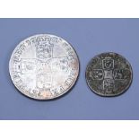 Queen Anne 1707 Crown and George II 1758 sixpence