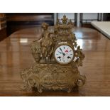 A French slate clock and a gilt spelter mantel clock